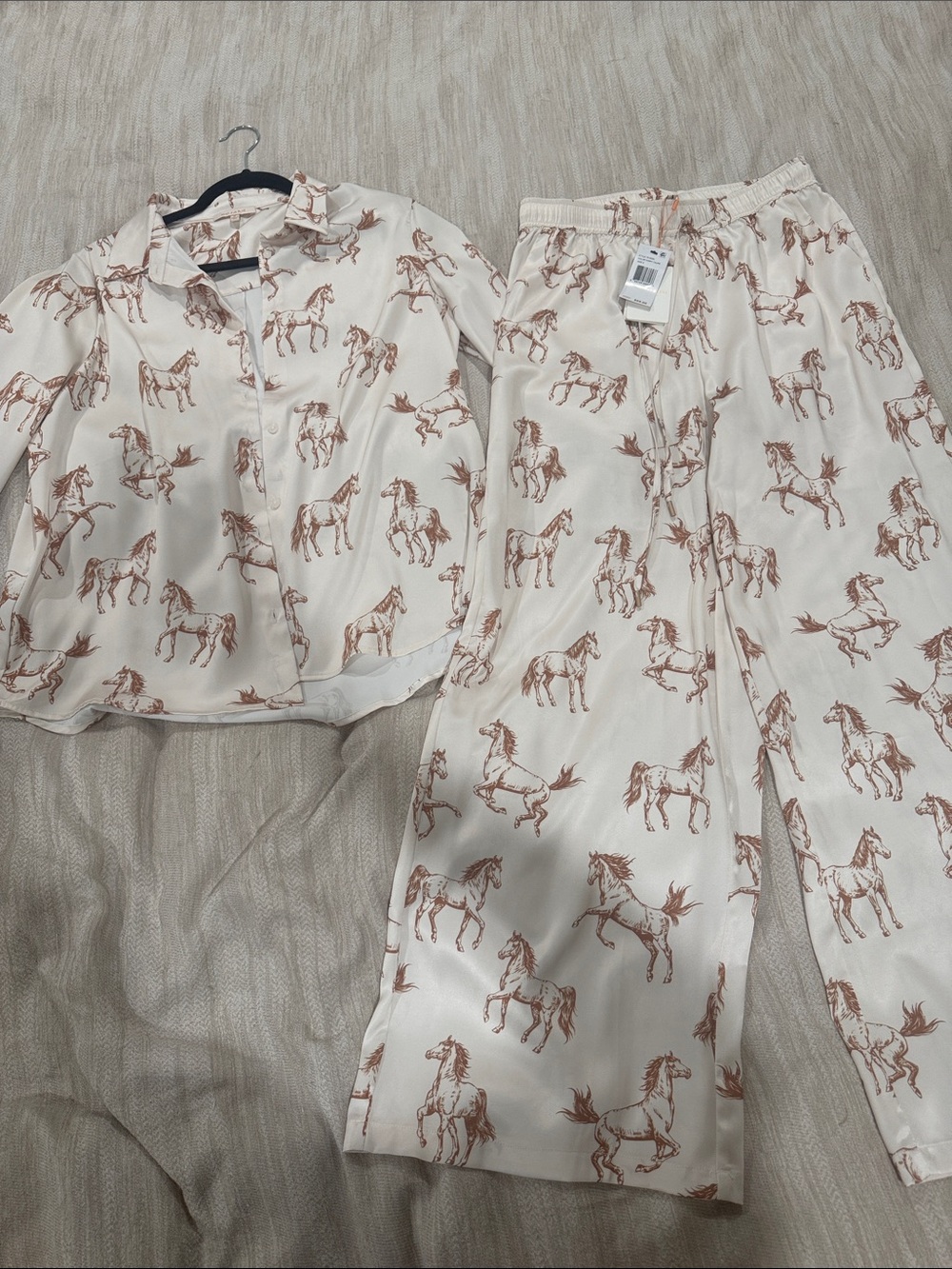 Skies Are Blue Cream and Brown Horse-Print Pantsuit